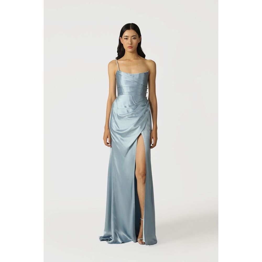 Sleek Satin Maxi Dress in Light Blue